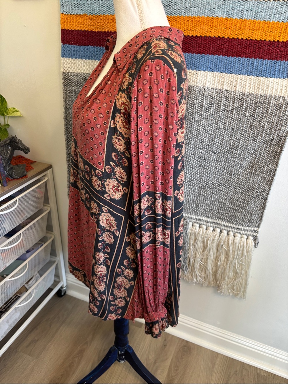 Free People Rust Floral V-Neck Boho Tunic Top - Picture 4 of 7